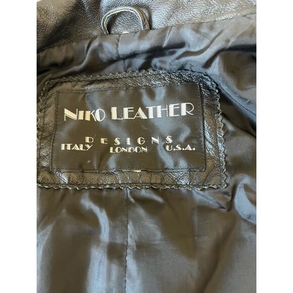 NIKO Women’s Italy London USA Genuine Black Leather Tie Waist Jacket Coat L/XL - Picture 7 of 8